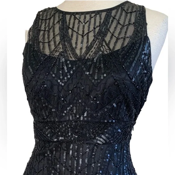 SUE WONG 10 Black Sequin Embellished Beaded Formal Cocktail Illusion Bac… - Picture 9 of 14